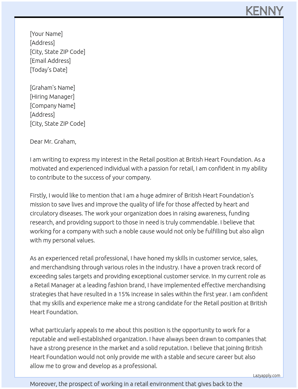 Retail At British heart foundation Cover Letter