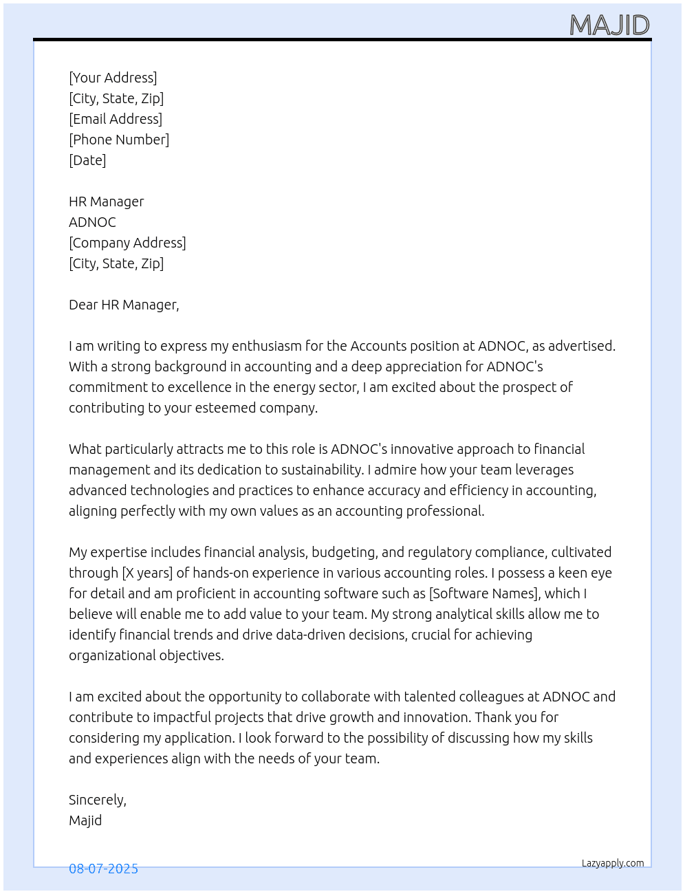 Cover letter for accounts - LazyApply