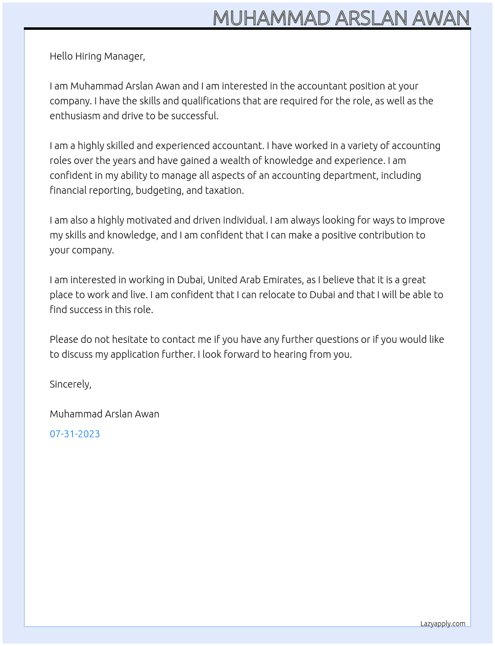 Accountant  At Account  Cover Letter