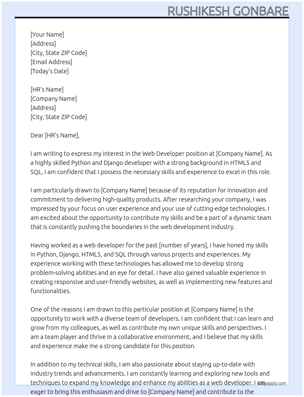 web developer At hermanos Cover Letter