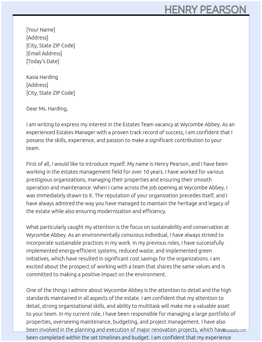 Estates team vacancy At Wycombe abbey  Cover Letter