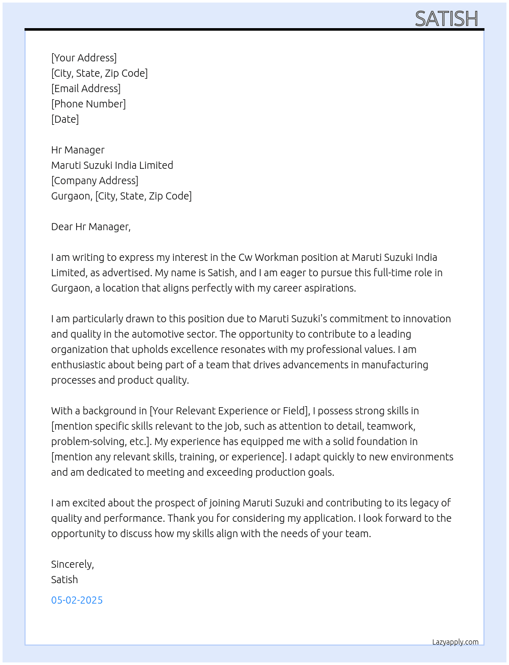Cover letter for cw workman - LazyApply