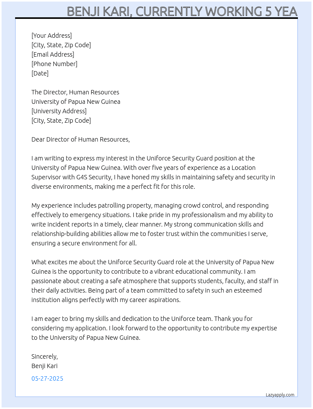 Cover letter for uniforce security guard - LazyApply