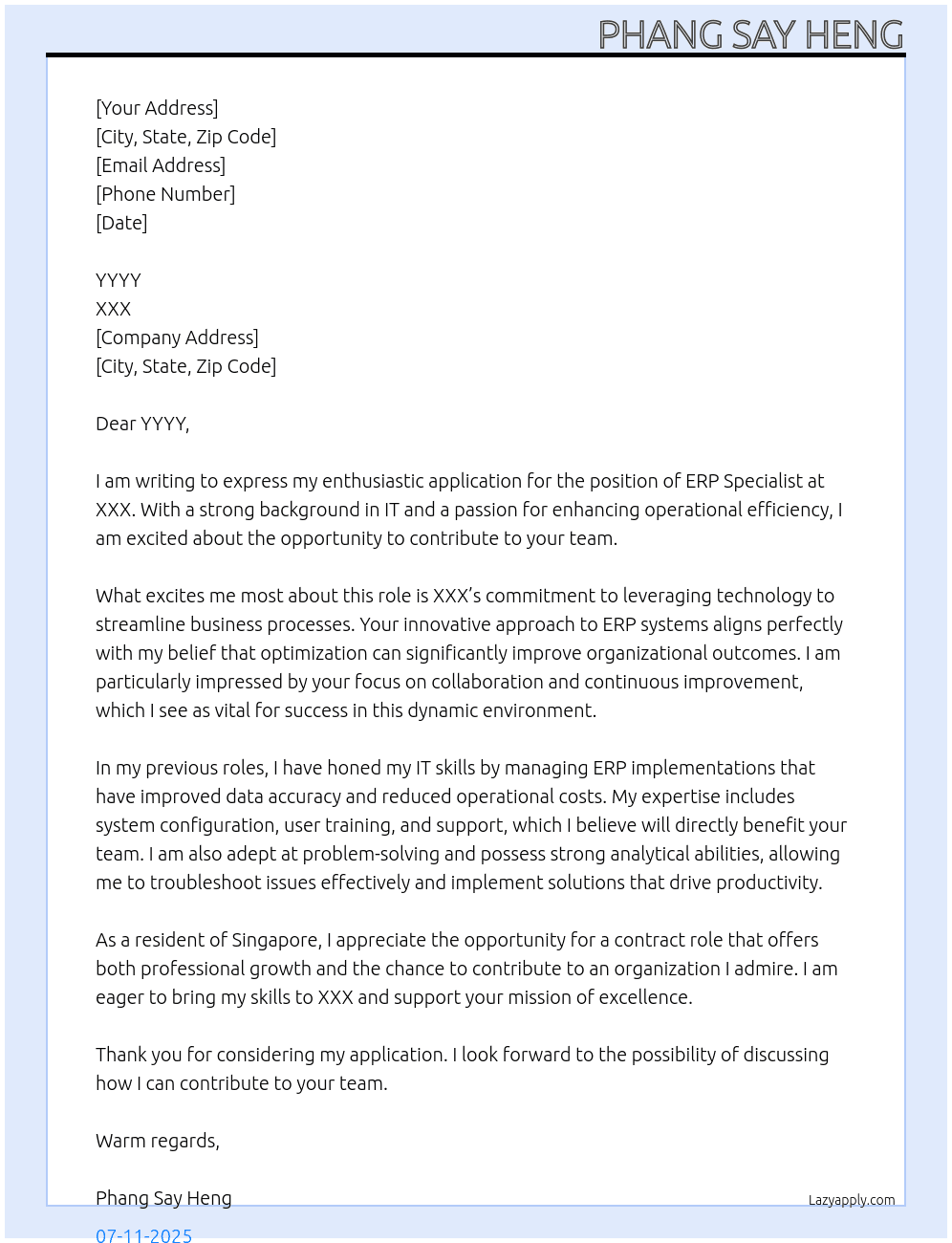 Cover letter for erp specailst - LazyApply