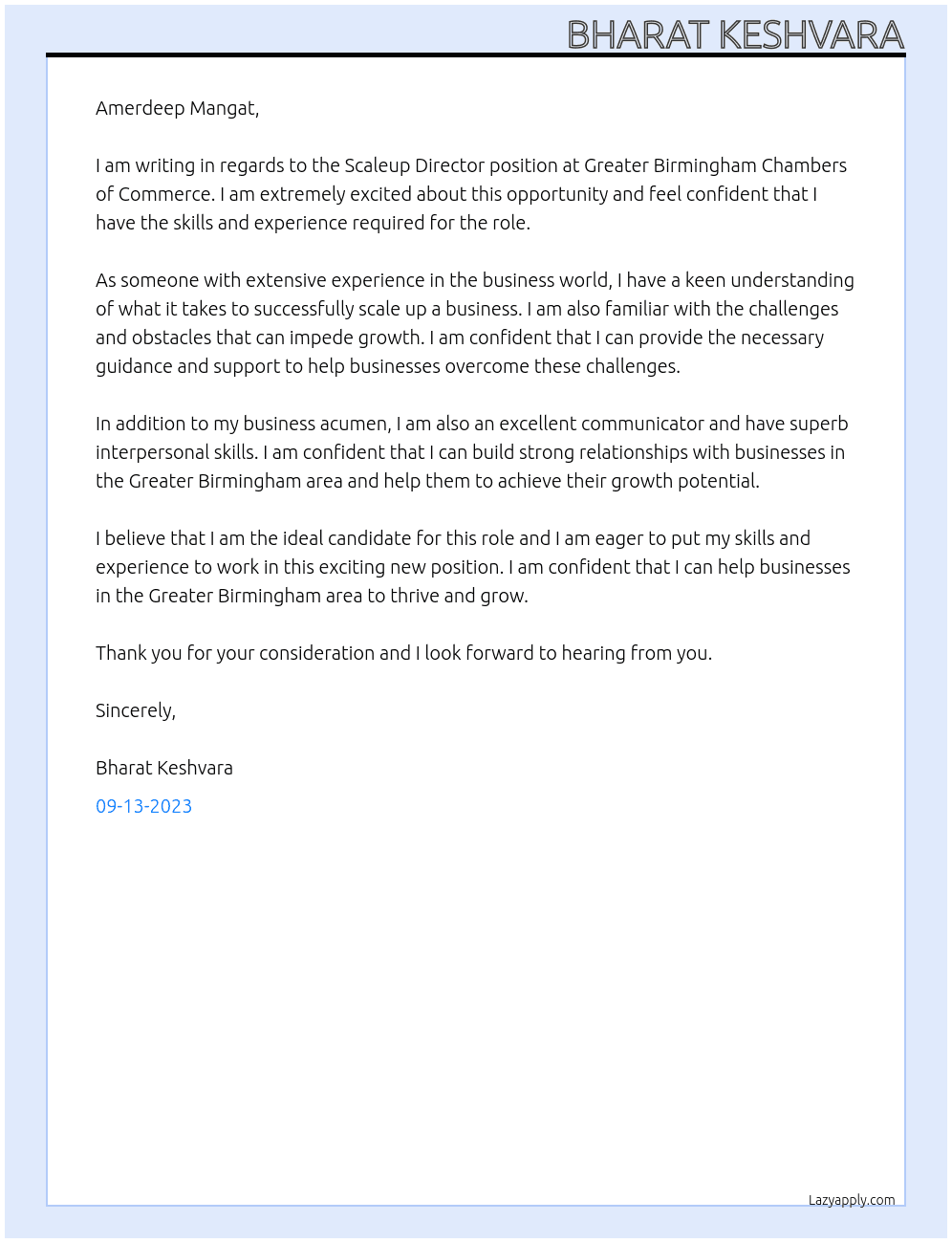 scaleup director  At Greater Birmingham Chambers of Commerce Cover Letter