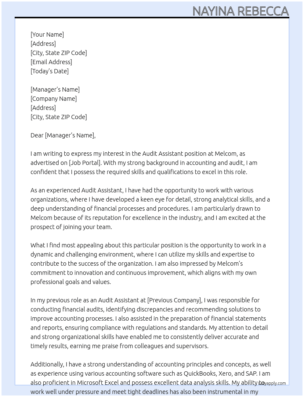 Audit assistant At Melcom Cover Letter