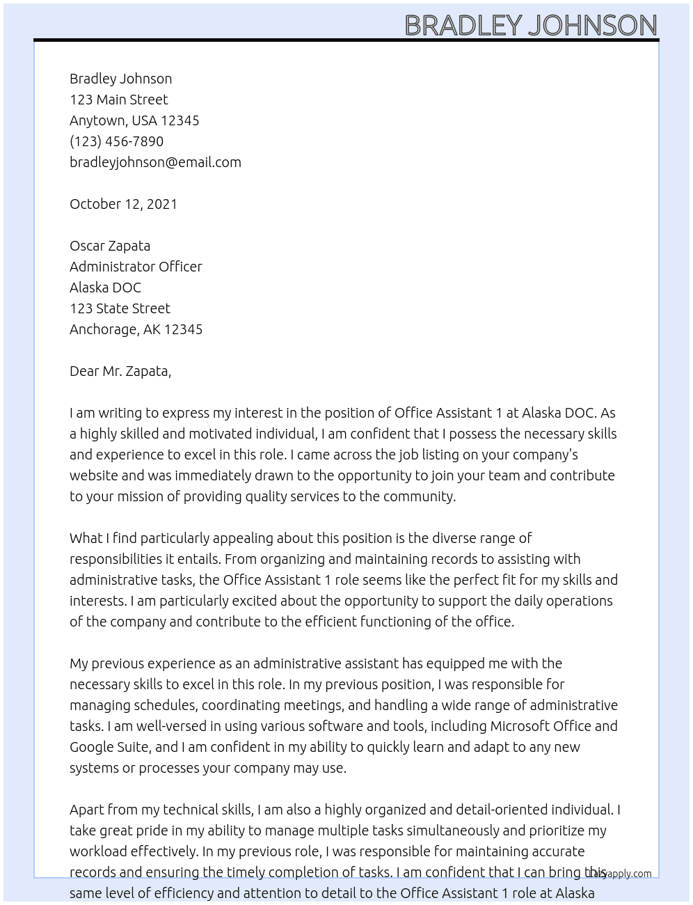 Office Assistant 1 At Alaska DOC Cover Letter