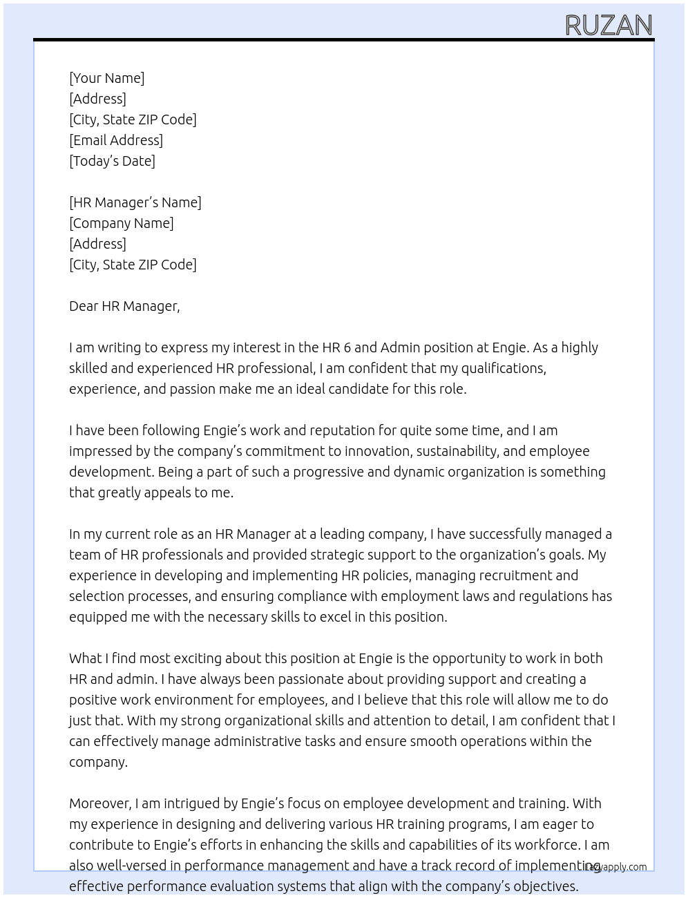 HR 6 and admin At Engie Cover Letter
