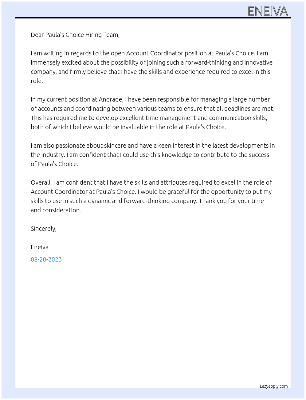 Account Coordinator  At Andrade Cover Letter