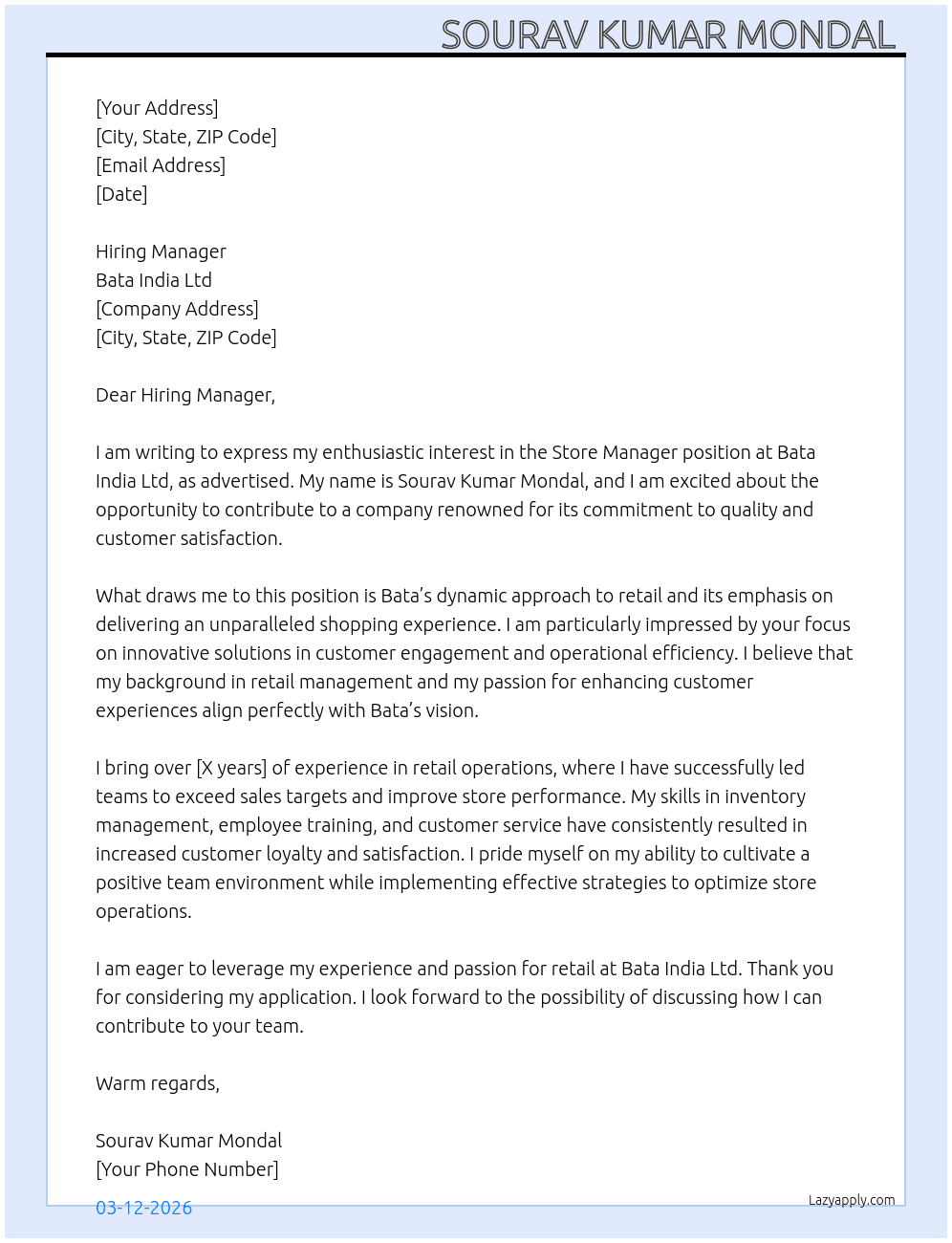 Cover letter for store manager - LazyApply