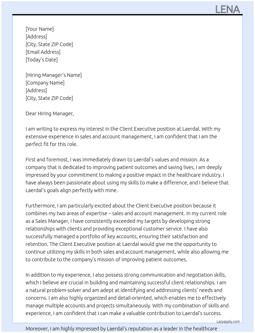 Client Executive At Laerdal  Cover Letter