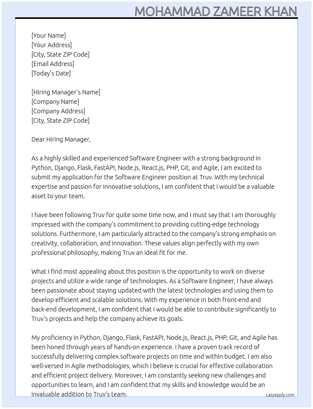 Software Engineer At Truv Cover Letter
