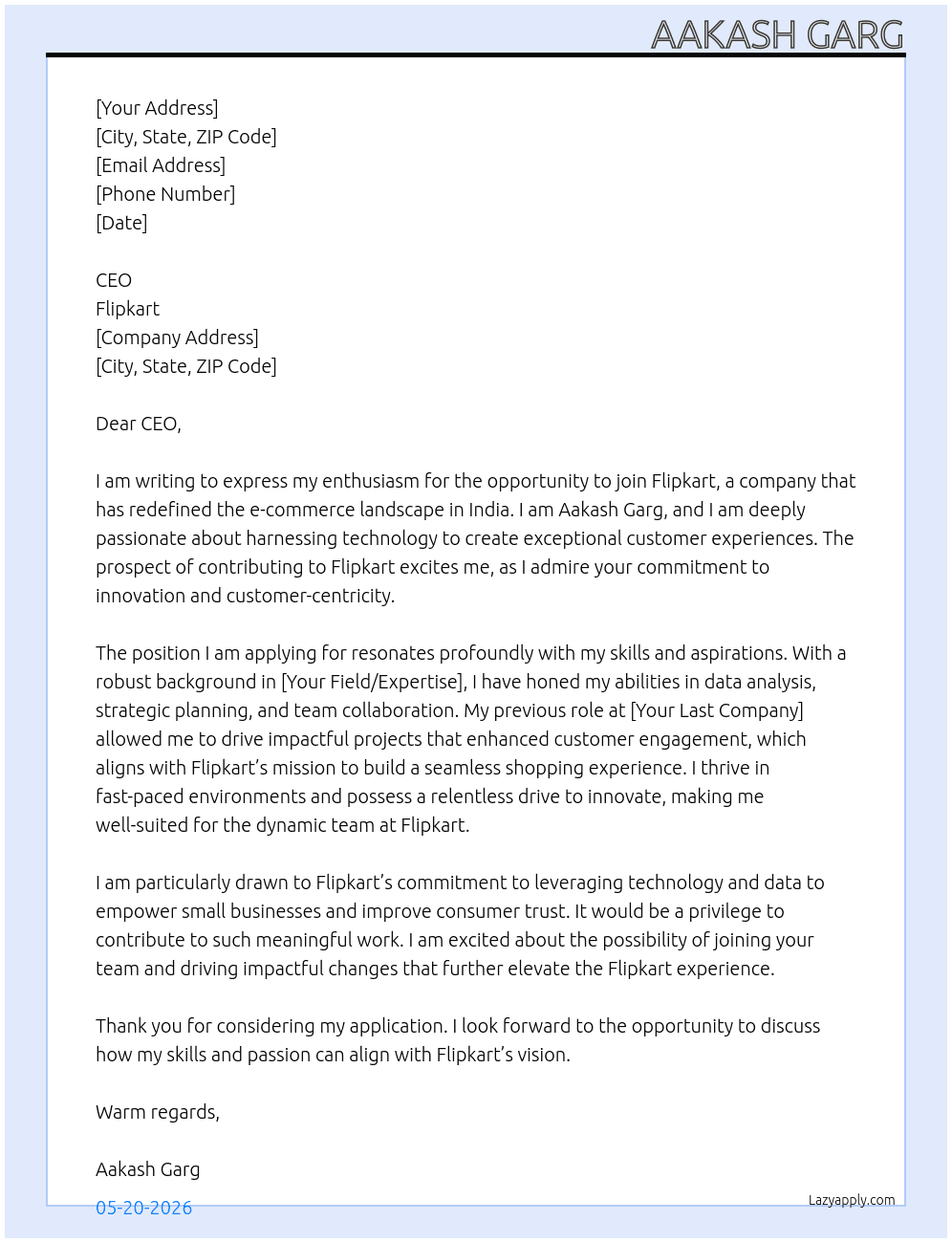 Flipkart  At Flipkart  Cover Letter