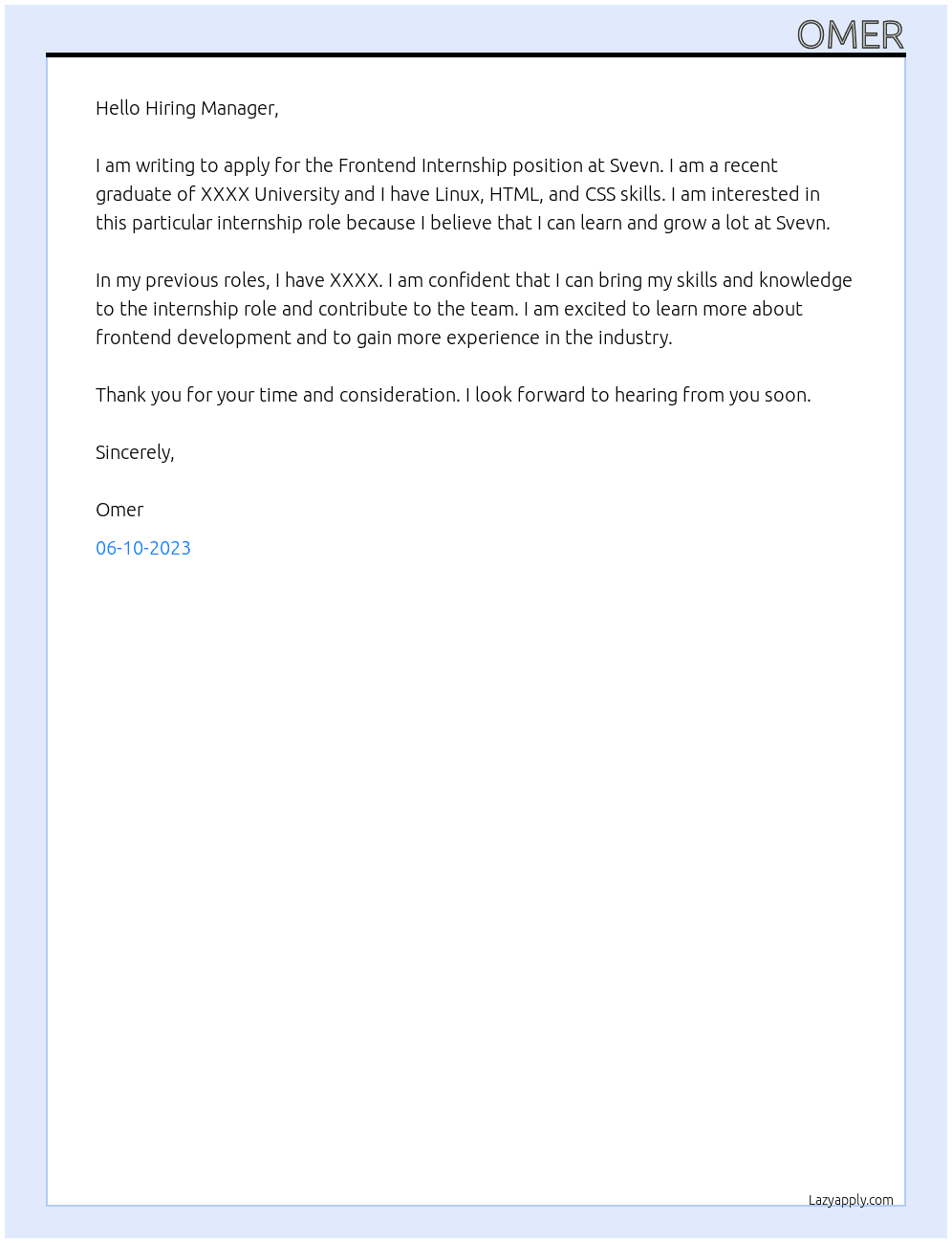 Frontend Internship At Svevn Cover Letter