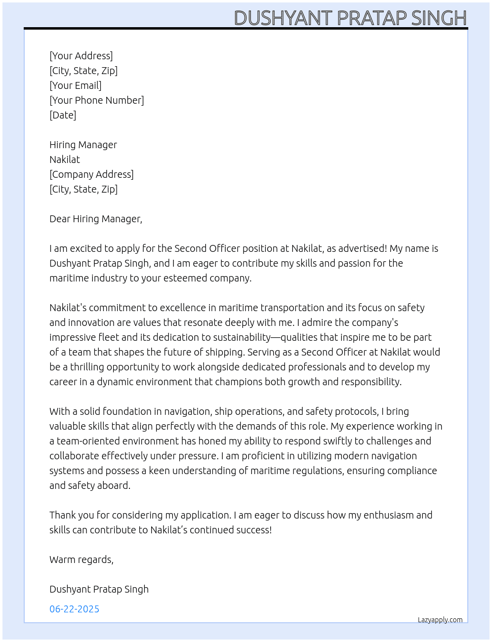 second officer At nakilat Cover Letter