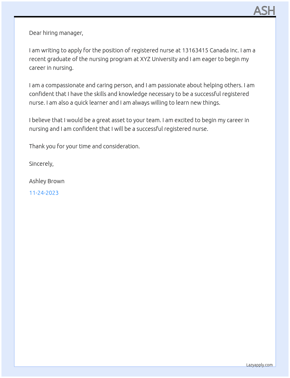 registered nurse At 13163415 Canada Inc Cover Letter