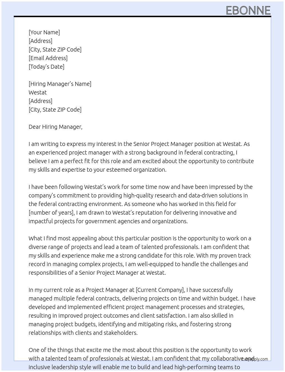 Senior Project Manager At Westat Cover Letter