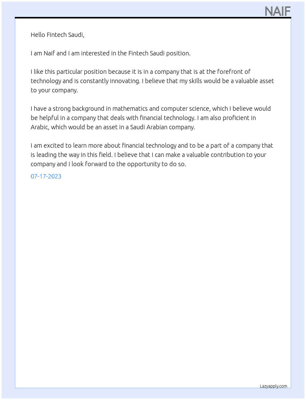 Fintech Saudi At Fintech Saudi Cover Letter