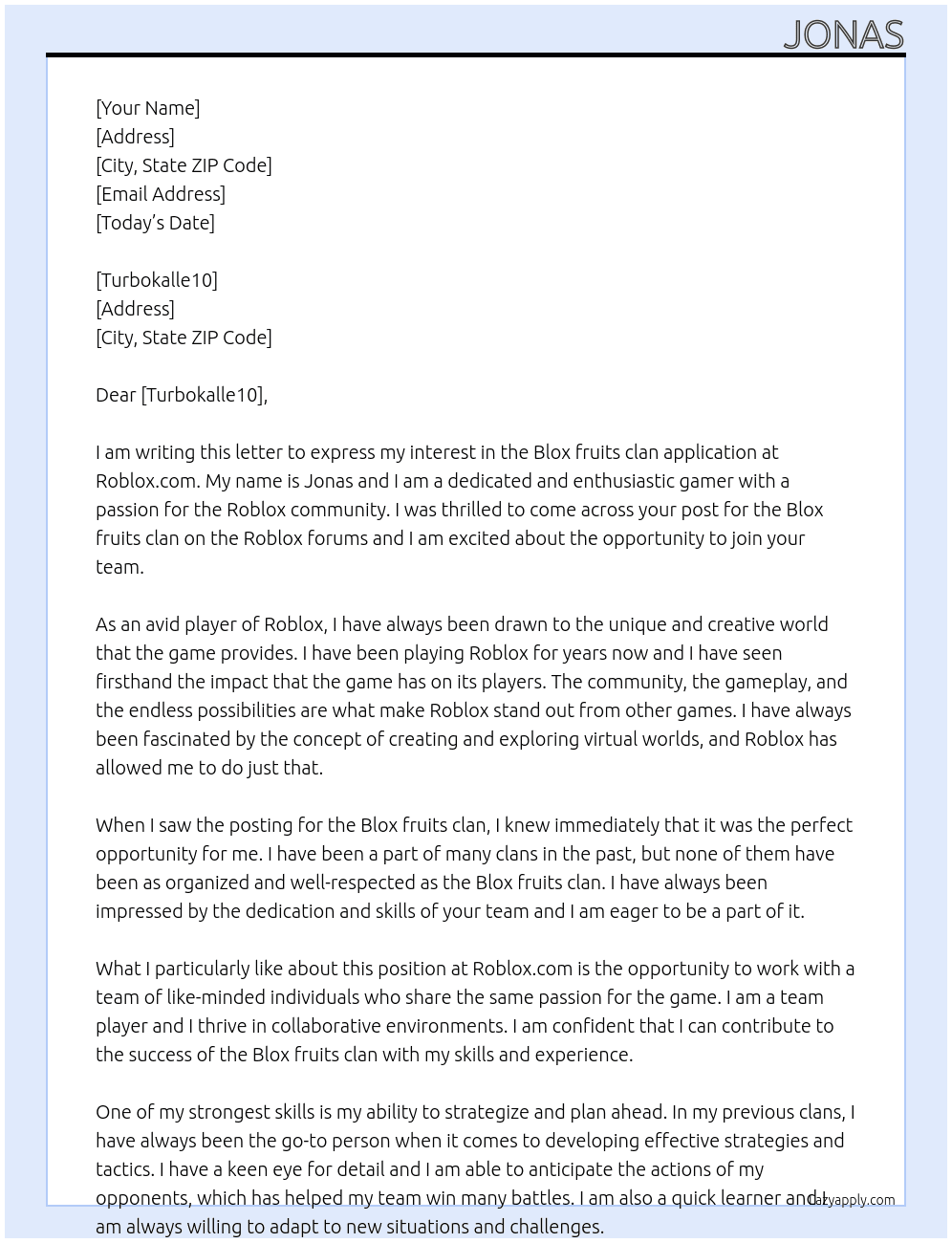 Blox fruits clan appleication At Roblox.com Cover Letter