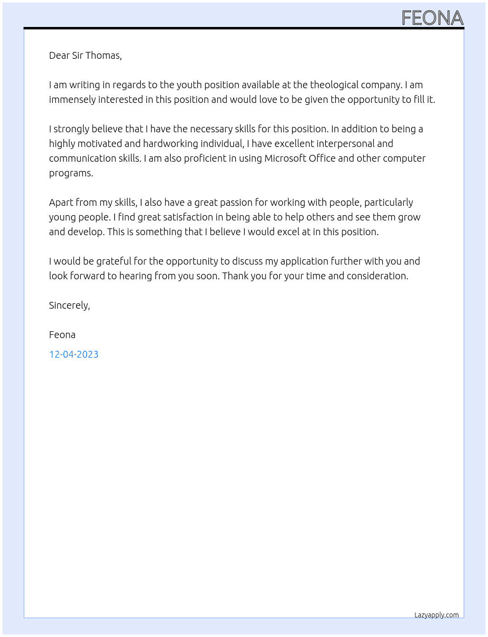 youth  At theological Cover Letter