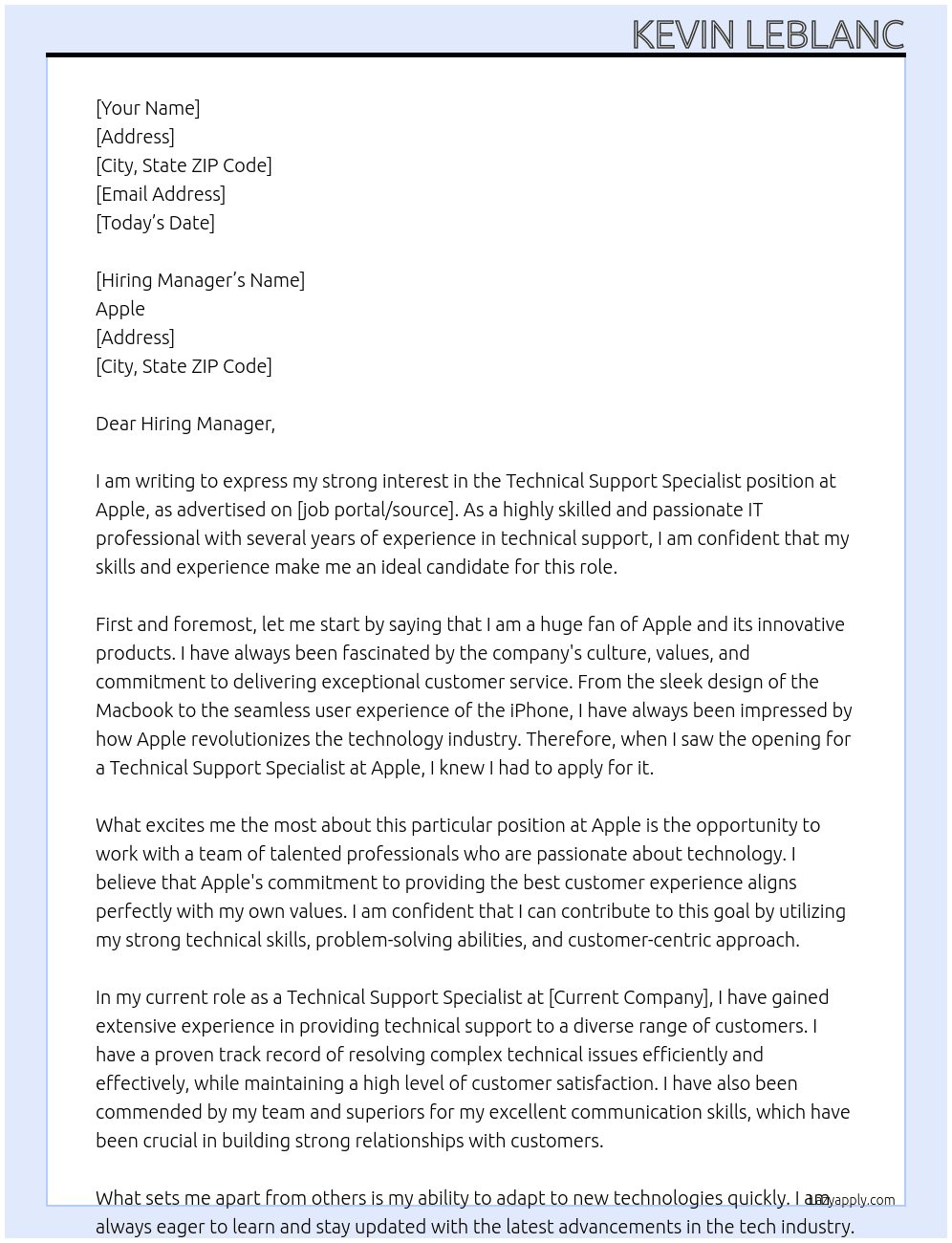 Technical Support Specialist At Apple Cover Letter