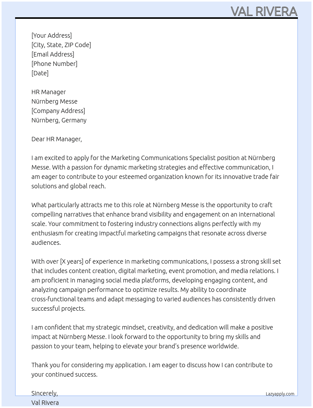 Cover letter for marketing communications specialist - LazyApply