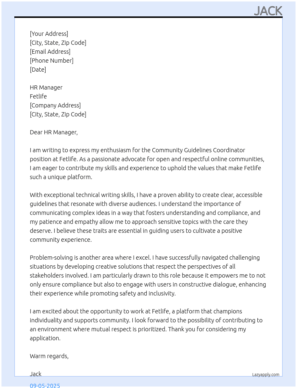 Community Guidelines Coordinator At Fetlife Cover Letter