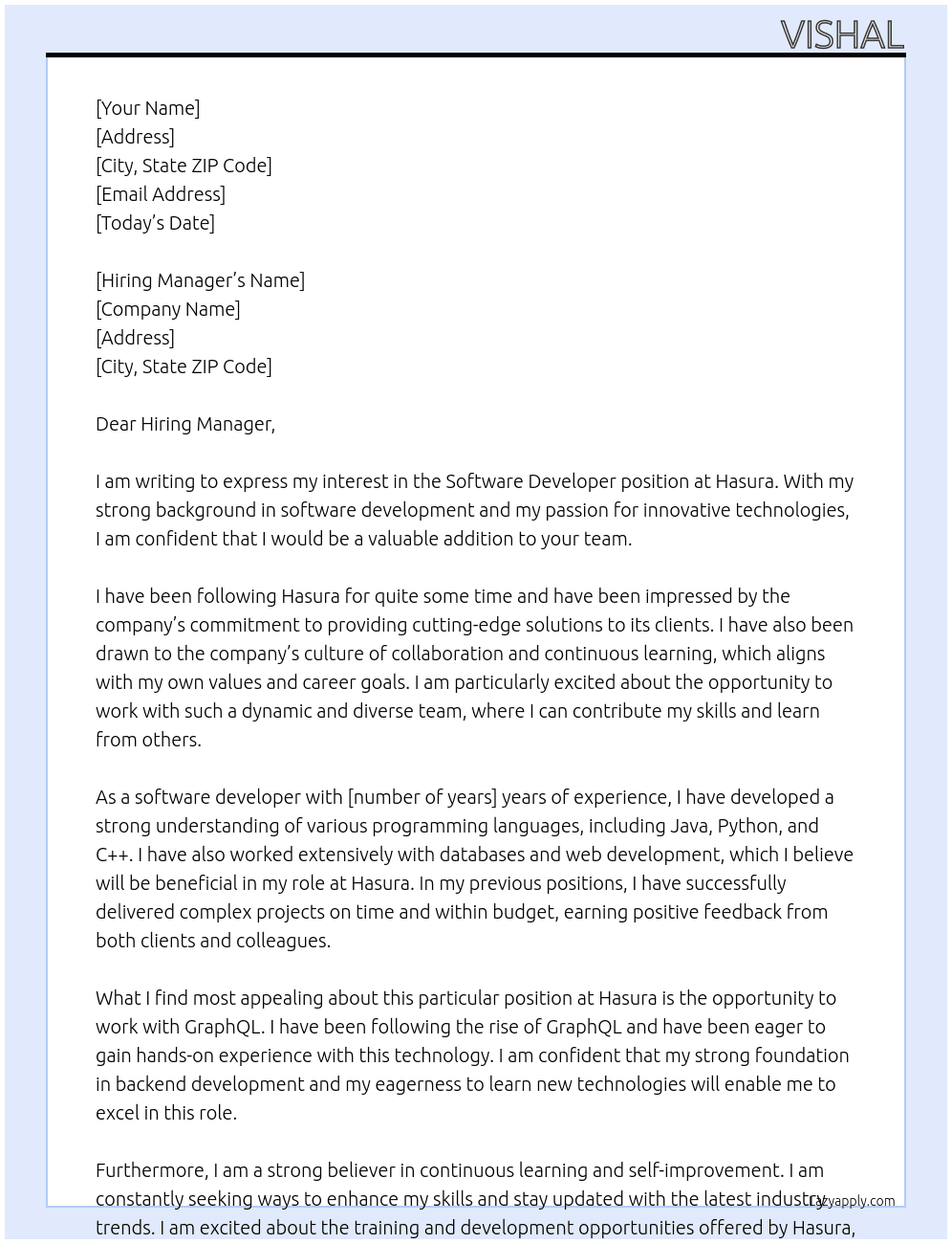Software developer  At Hasura  Cover Letter