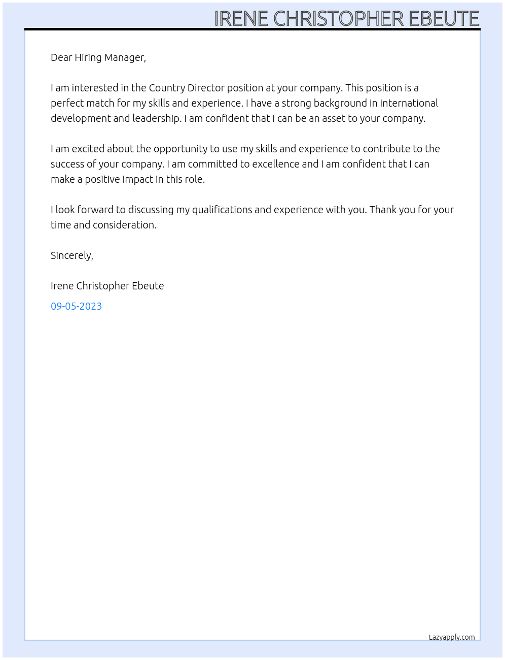 Country Director  At your Company Cover Letter