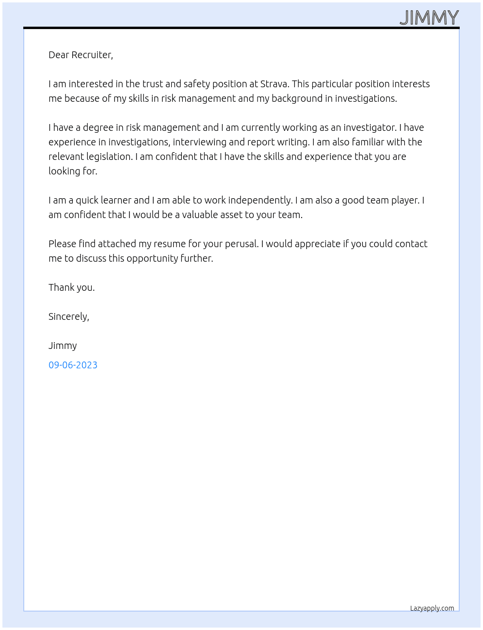 trust and safety At strava Cover Letter
