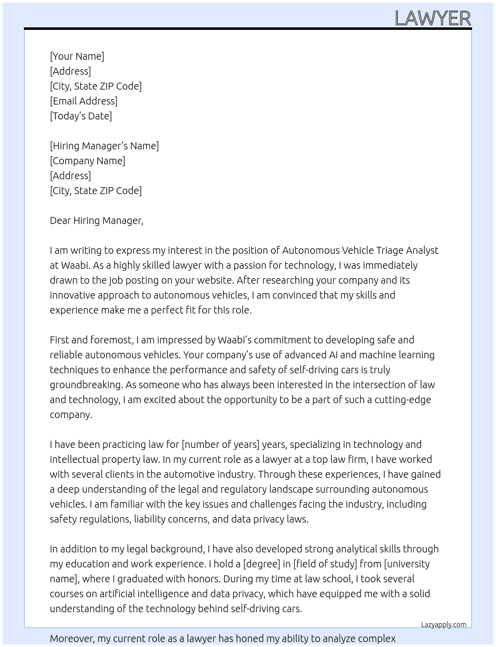 Autonomous Vehicle Triage Analyst At Waabi Cover Letter