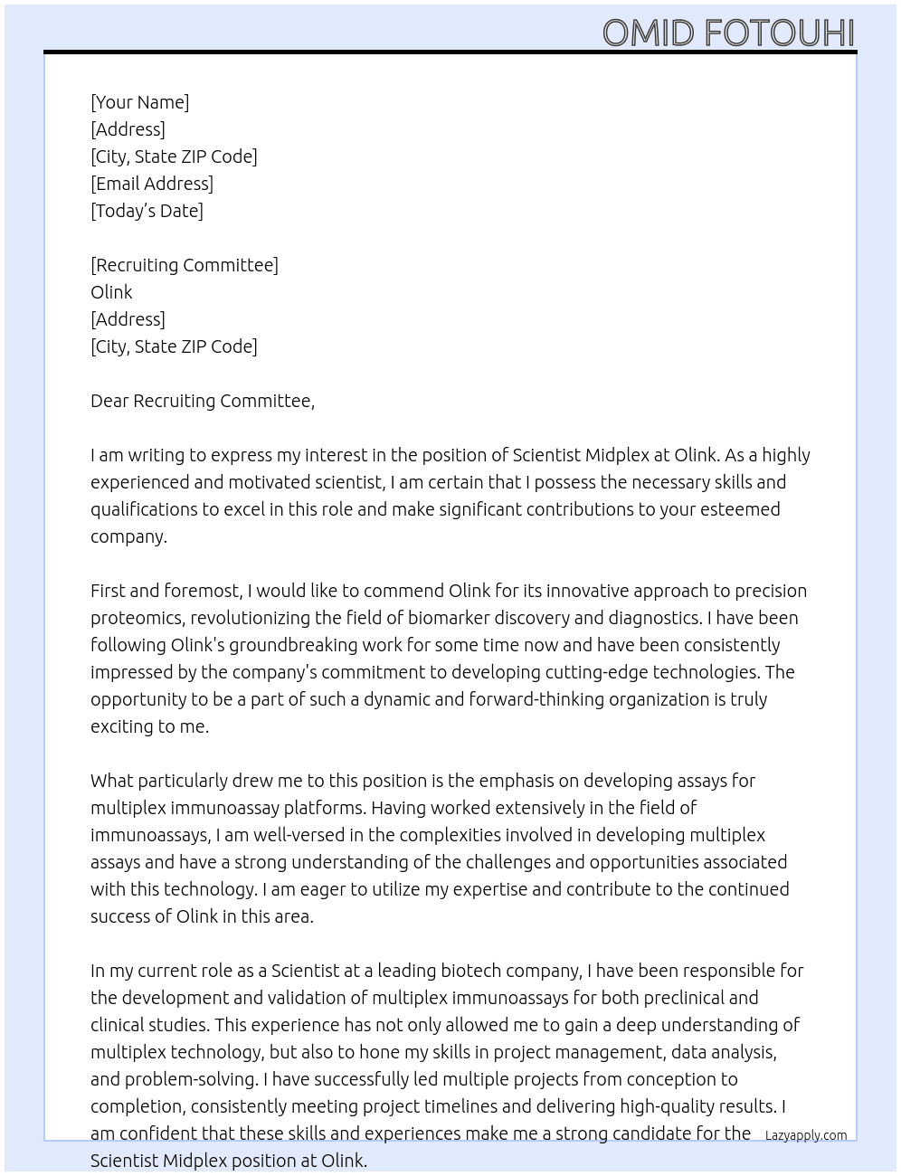 scientist Midplex At Olink Cover Letter