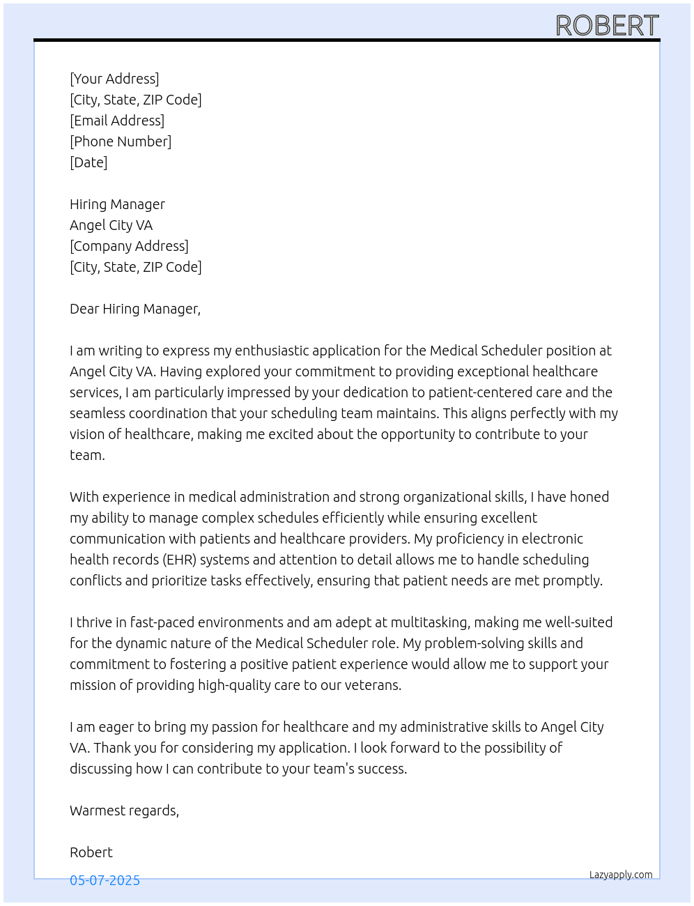 Cover letter for medical scheduler - LazyApply