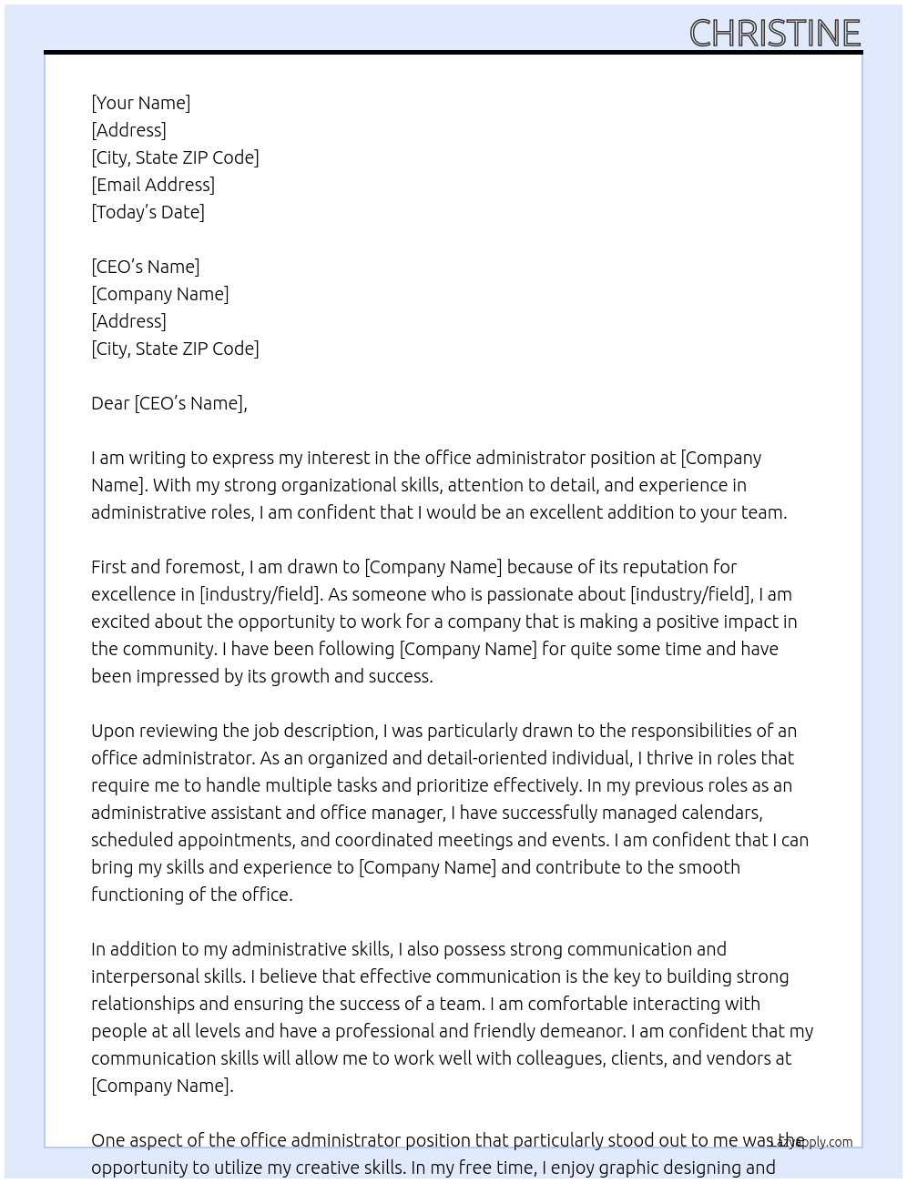 office administrator  At IPOA Cover Letter