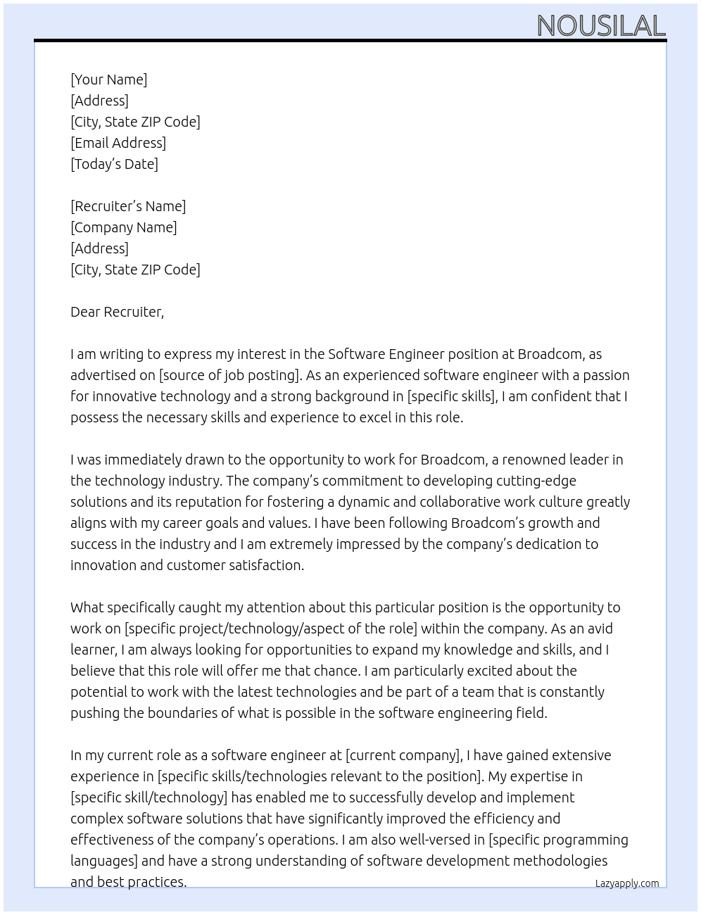 Software Engineer At Broadcom Cover Letter