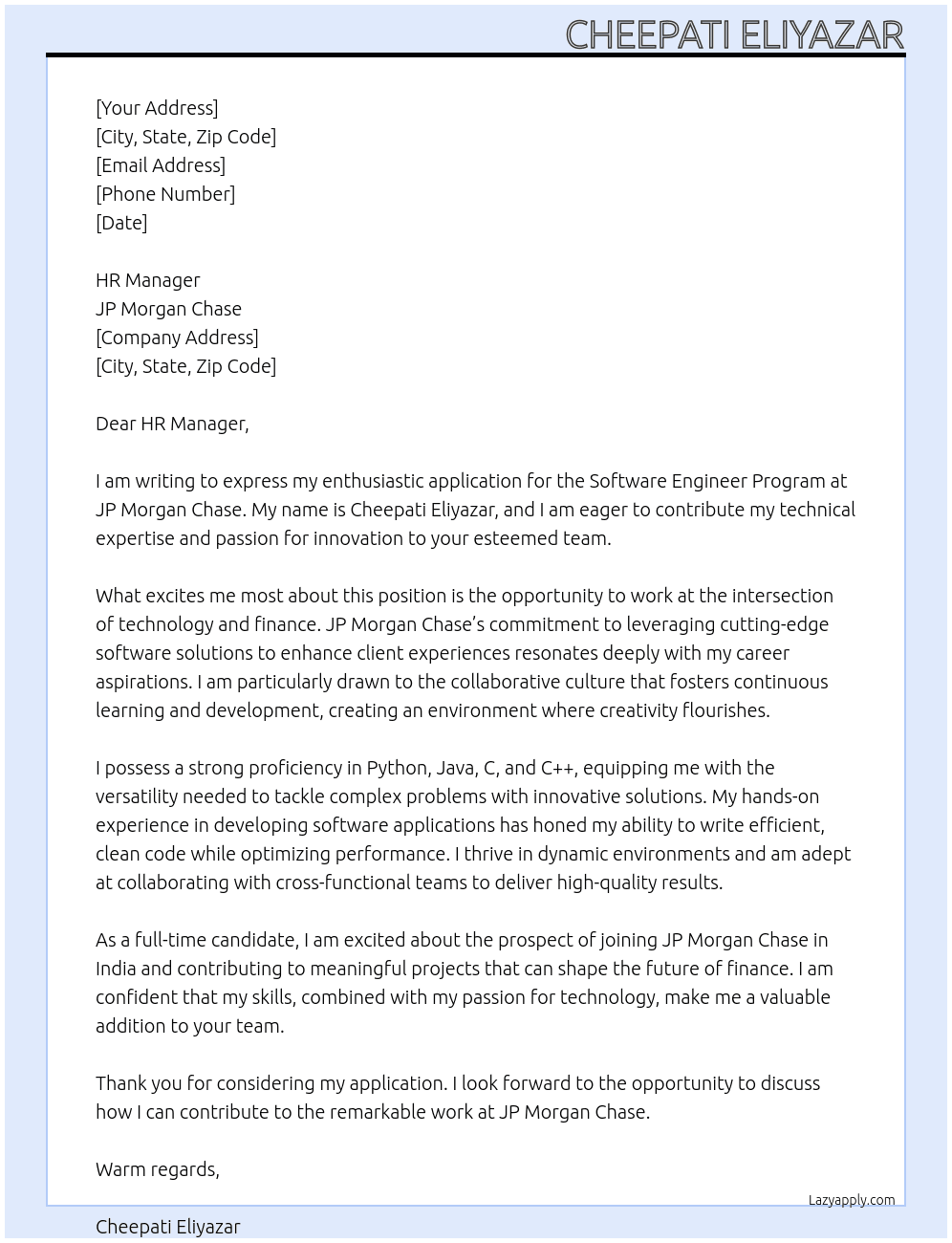 Cover letter for software engineer program - LazyApply