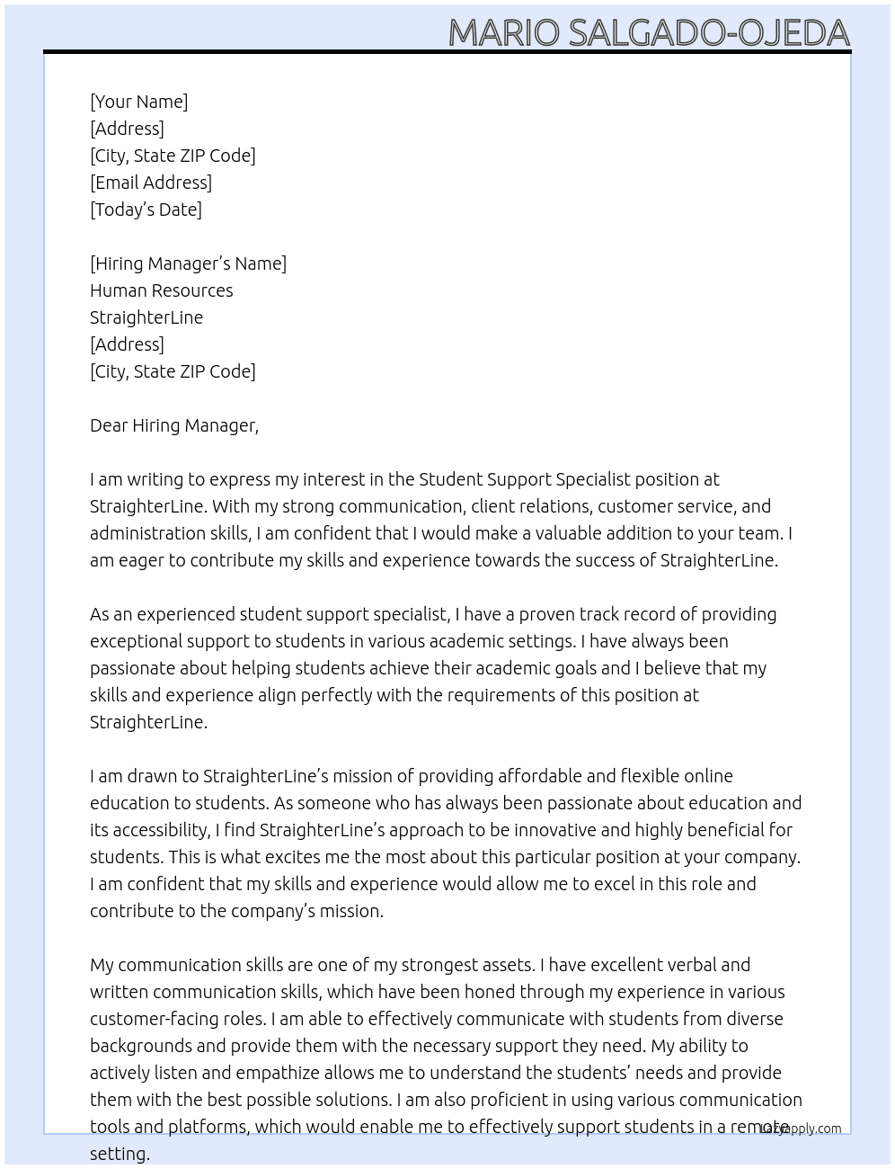 Student Support Specialist At StraighterLine Cover Letter