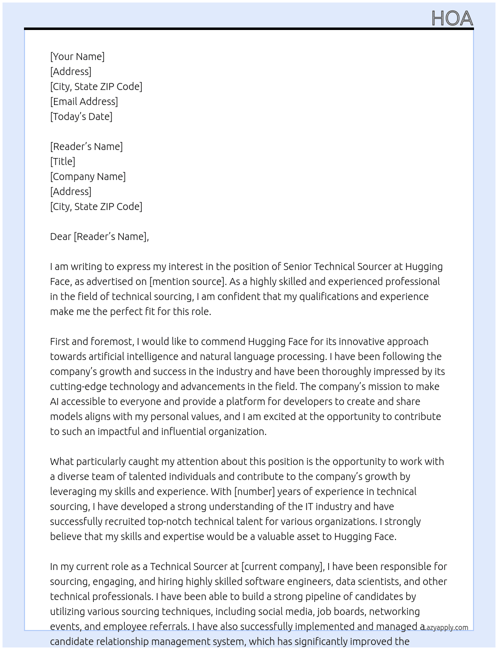 Senior Technical Sourcer At Hugging Face Cover Letter