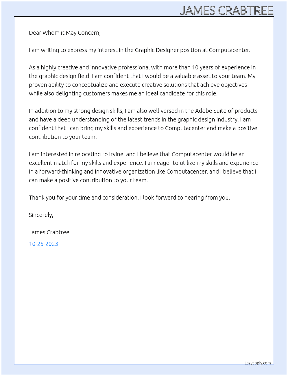 Graphic Designer At Computacenter Cover Letter