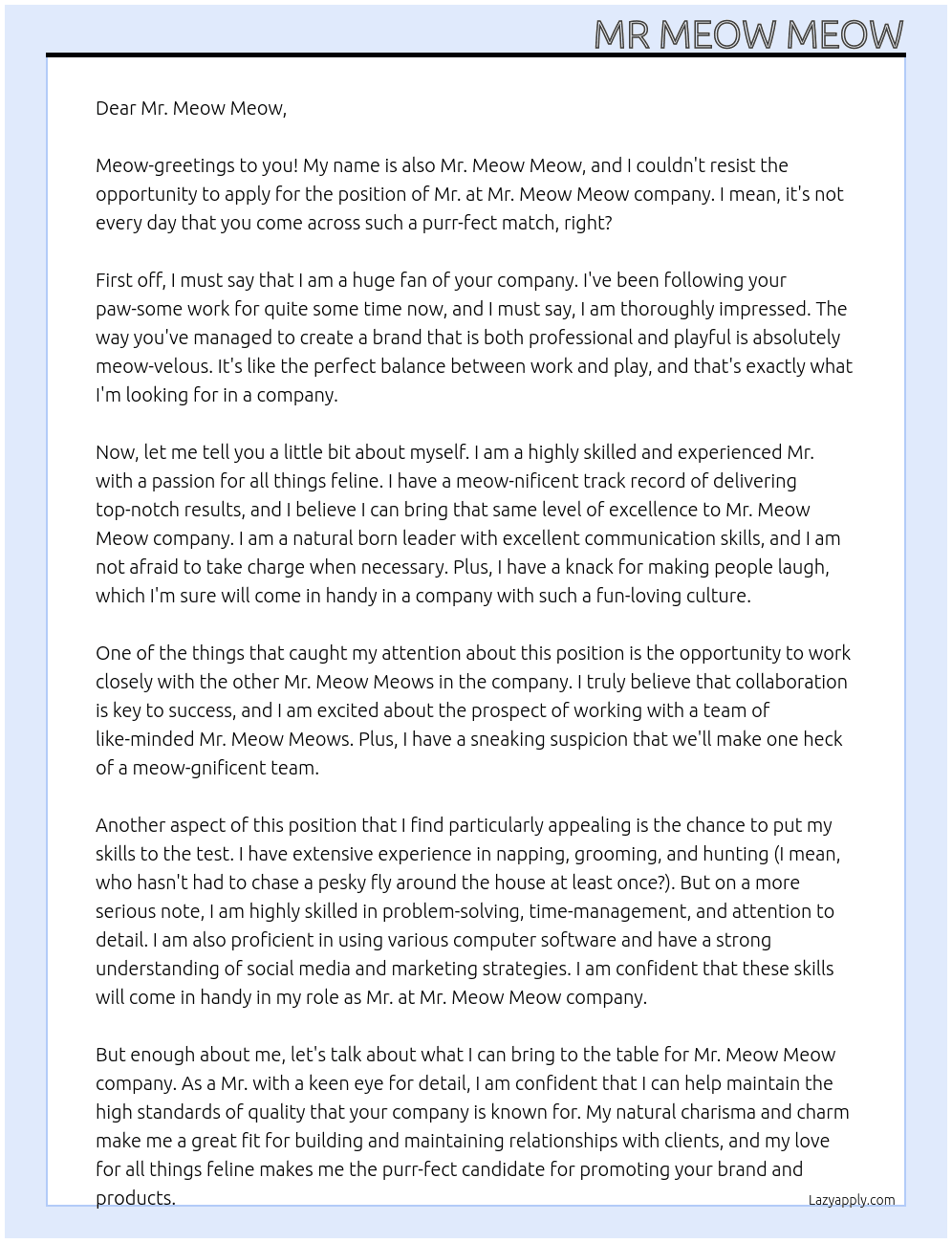 mr At Mr meow meow Cover Letter