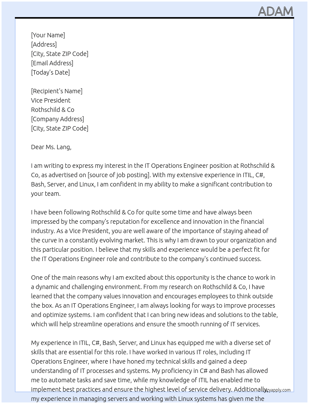 Cover letter for it operations engineer - LazyApply