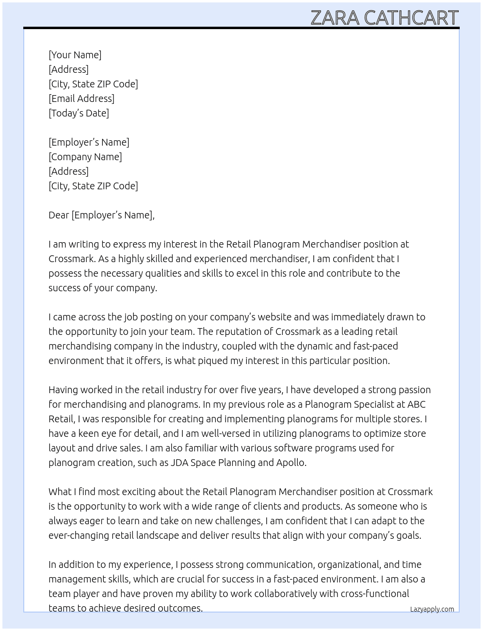 Retail Planogram Merchandiser At Crossmark Cover Letter