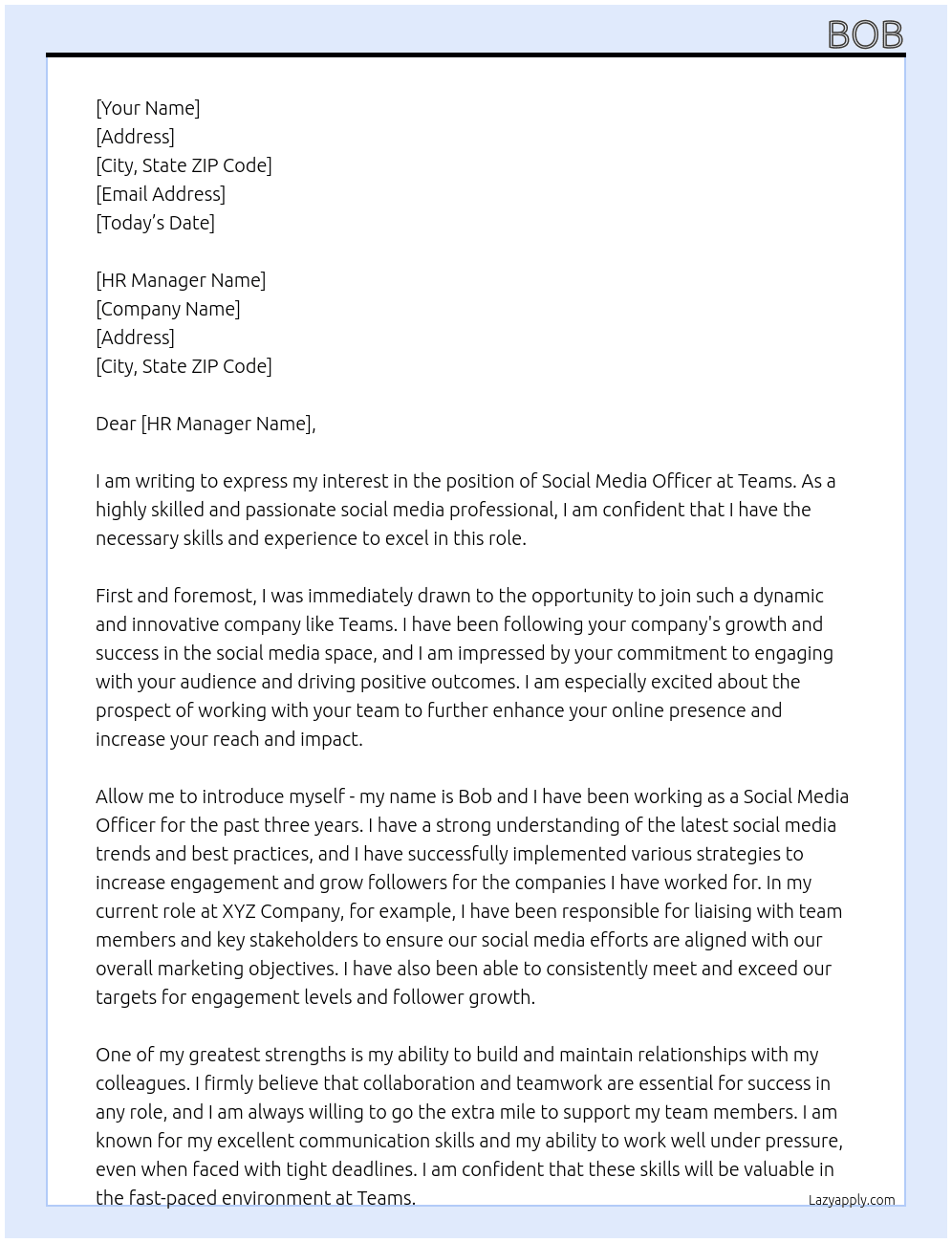 social media officer At teams Cover Letter