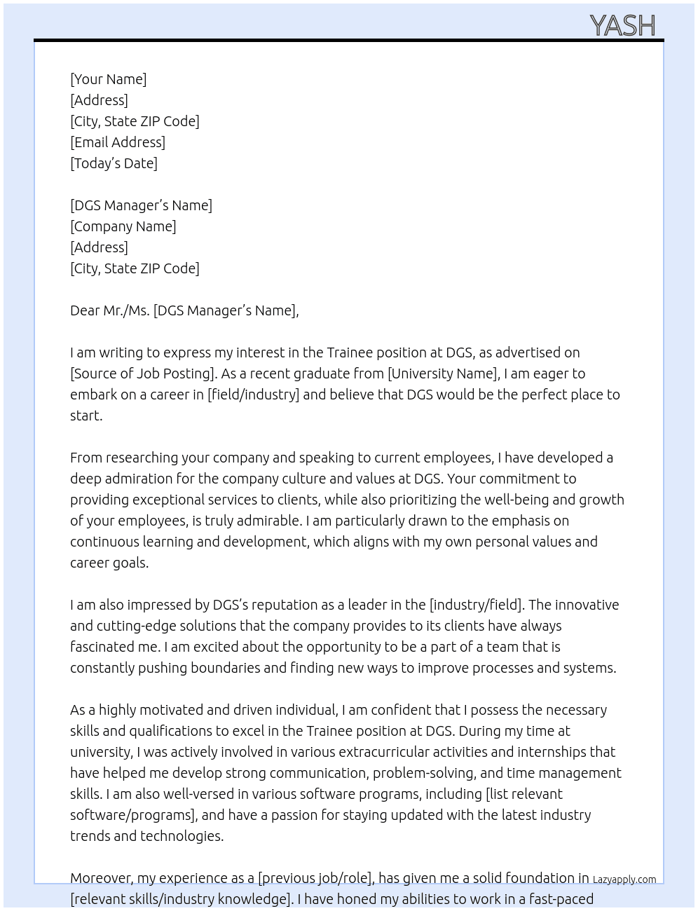 Trainee At DGS Cover Letter
