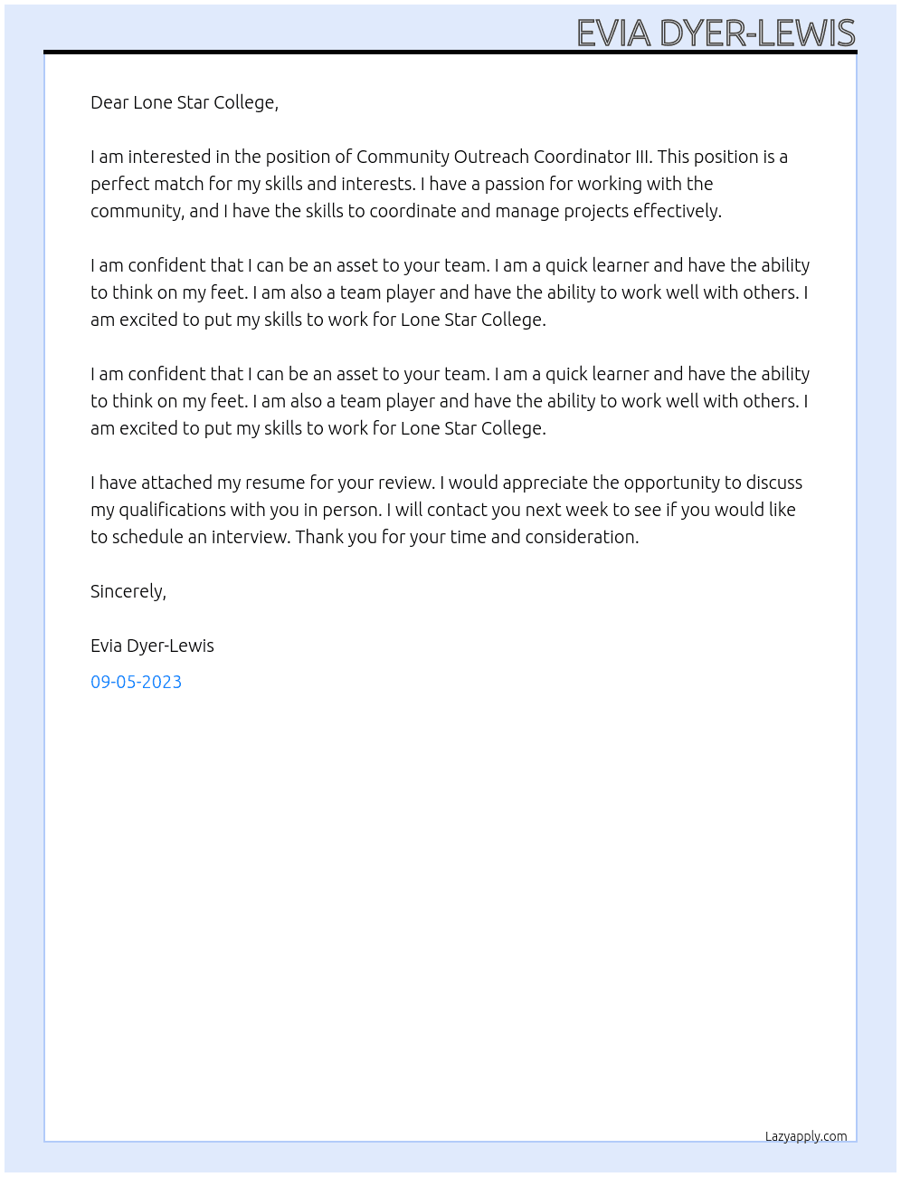 Coordinator III At Lone Star College Cover Letter