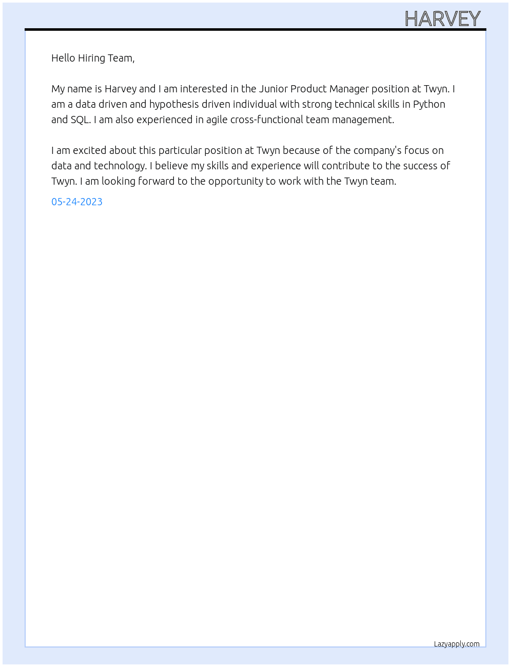 Junior Product Manager At Twyn Cover Letter
