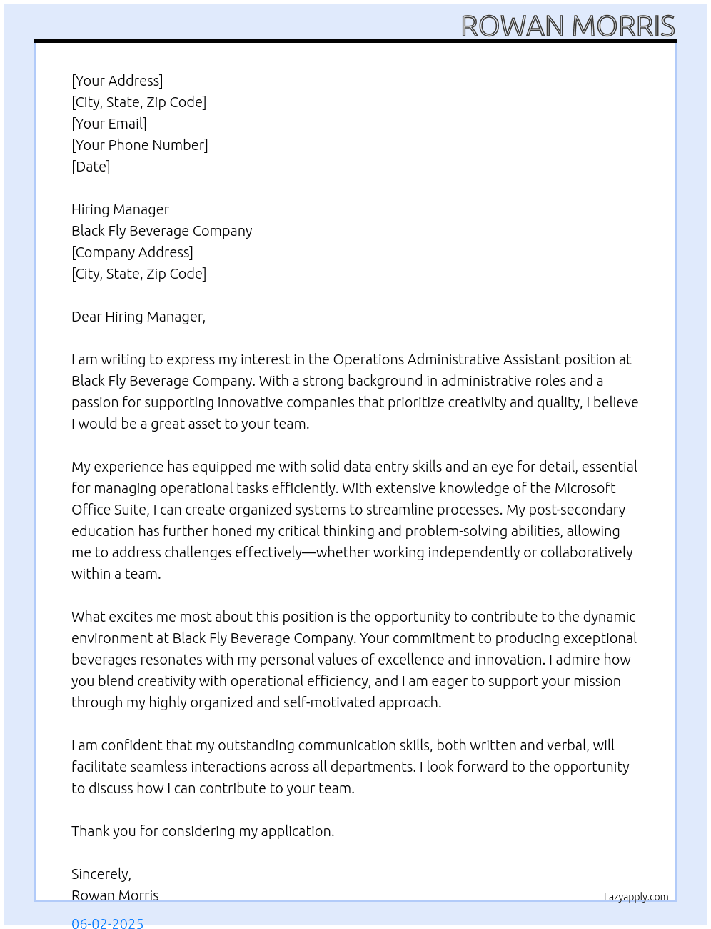 Cover letter for operations administrative assistant - LazyApply