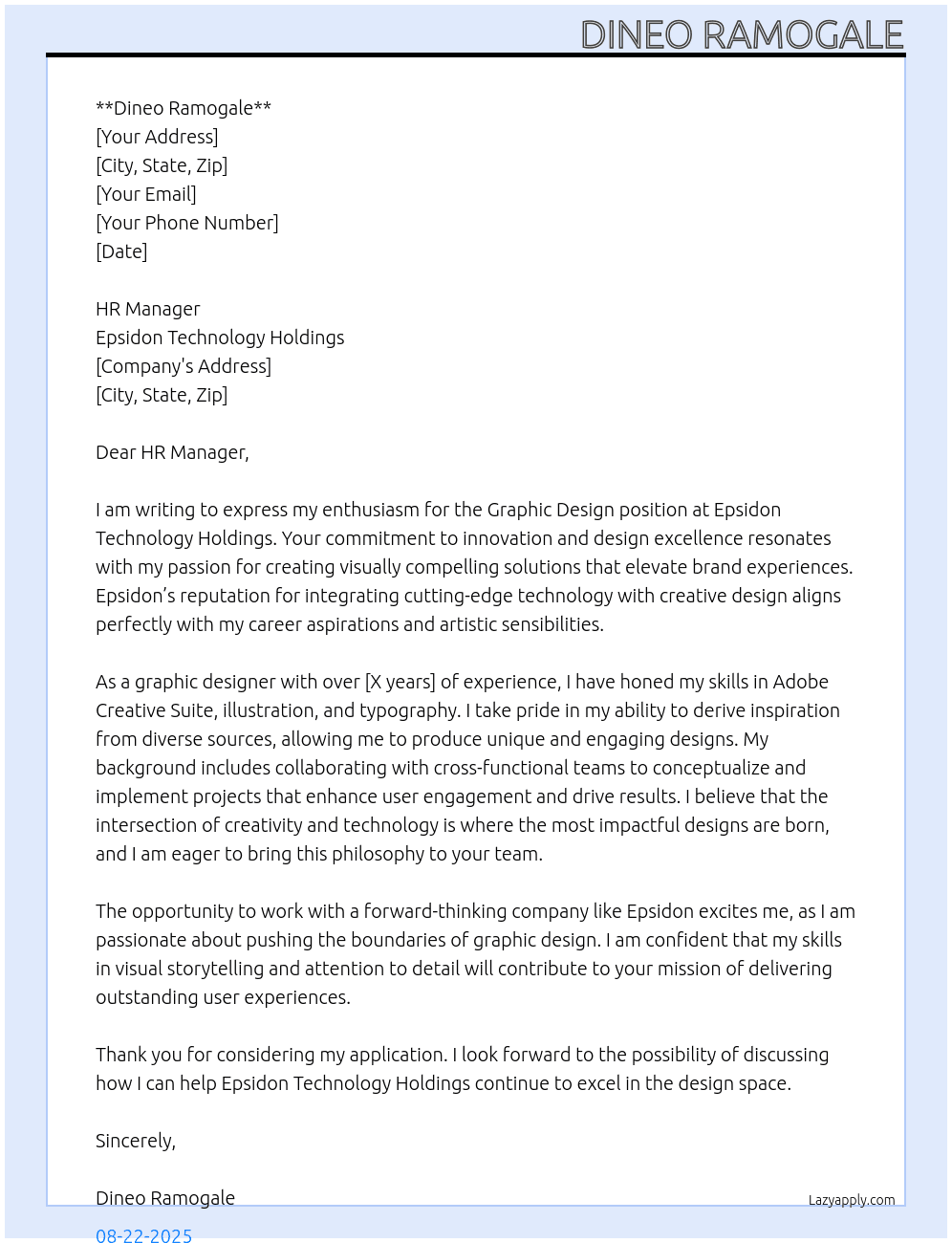 Graphic Design At Epsidon Technology Holdings Cover Letter