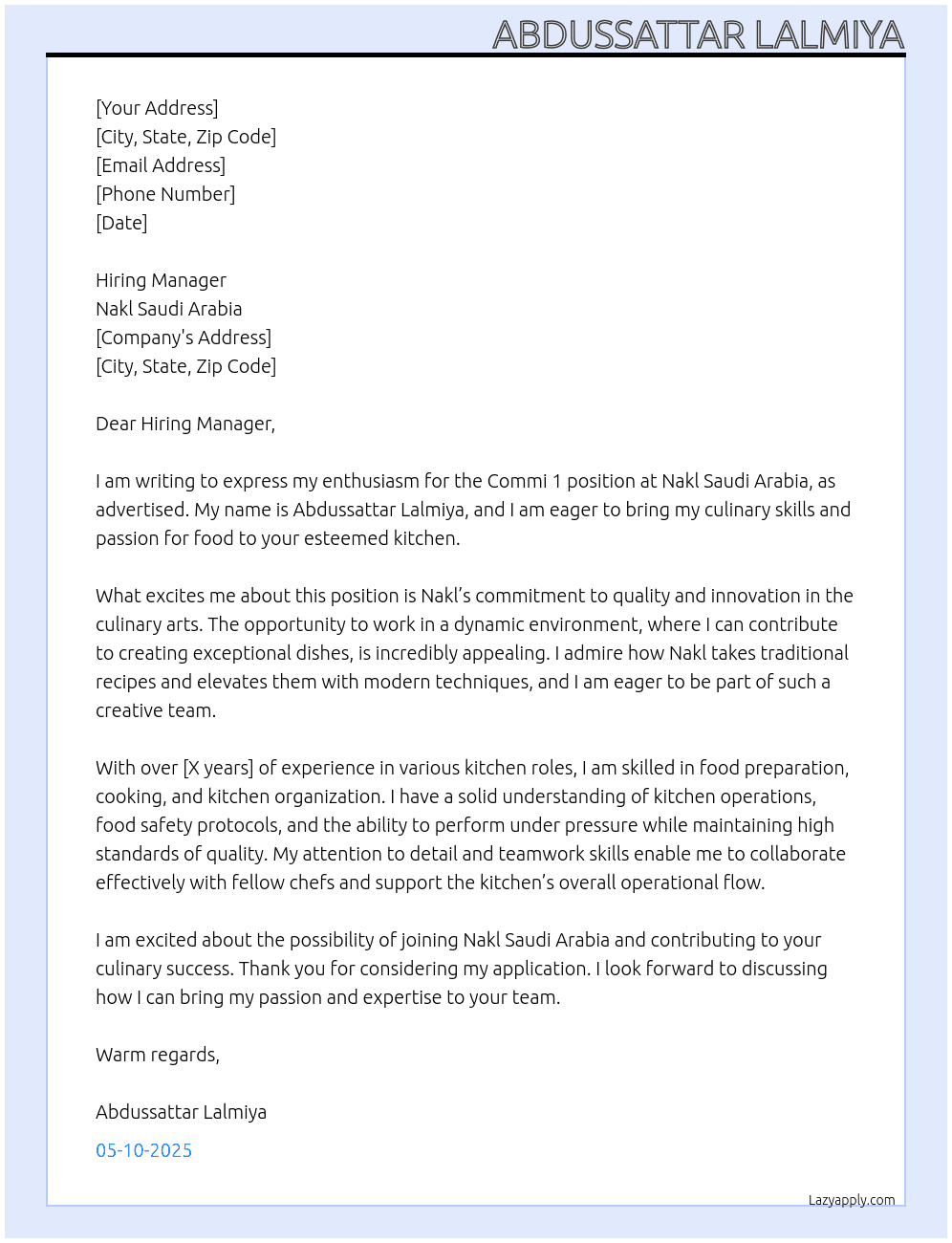 Commi 1 At Nakl Saudi Arabia Cover Letter