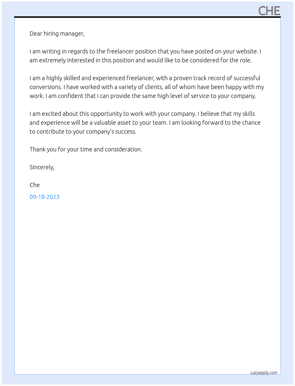 freelancer At acb company Cover Letter